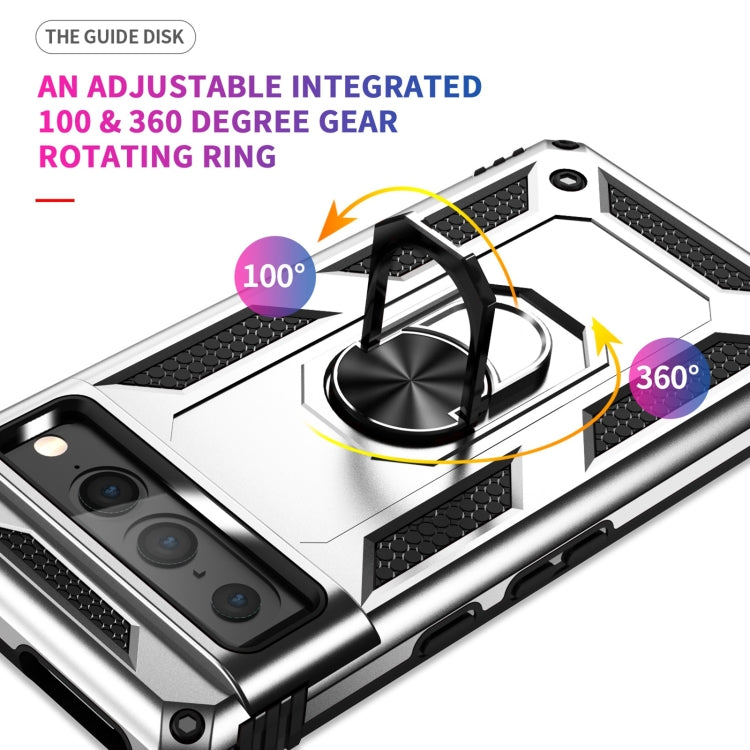 For Google Pixel 7 Pro Shockproof TPU + PC Protective Case with 360 Degree Rotating Holder(Silver)