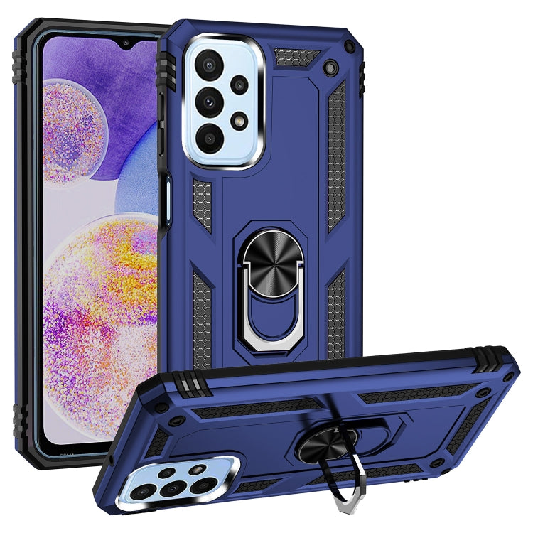 For Samsung Galaxy A23 Shockproof TPU + PC Phone Case with Holder(Blue)