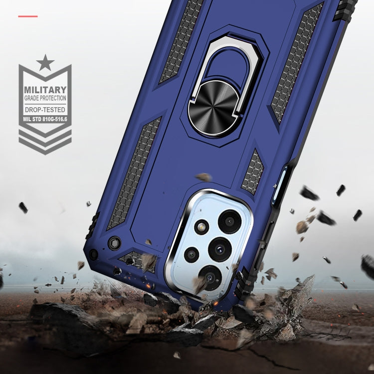 For Samsung Galaxy A23 Shockproof TPU + PC Phone Case with Holder(Blue)