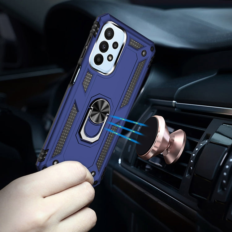 For Samsung Galaxy A23 Shockproof TPU + PC Phone Case with Holder(Blue)