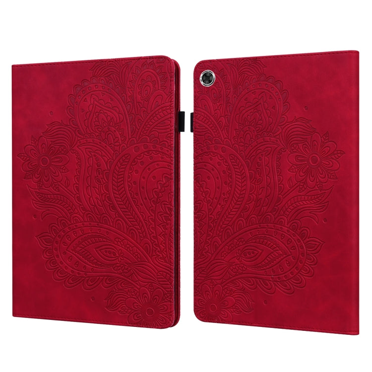 For Samsung Galaxy Tab A8 10.5 2021 Peacock Embossed Pattern Leather Tablet Case(Red)