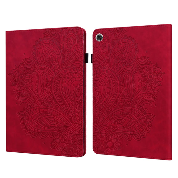 For Samsung Galaxy Tab A8 10.5 2021 Peacock Embossed Pattern Leather Tablet Case(Red)