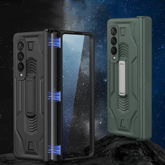 For Samsung Galaxy Z Fold3 5G GKK Integrated Magnetic Armor Flip Phone Case with Holder(Silver)