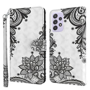 For Samsung Galaxy A13 4G 3D Painting Pattern TPU + PU Leather Phone Case(Diagonal Black Flower)