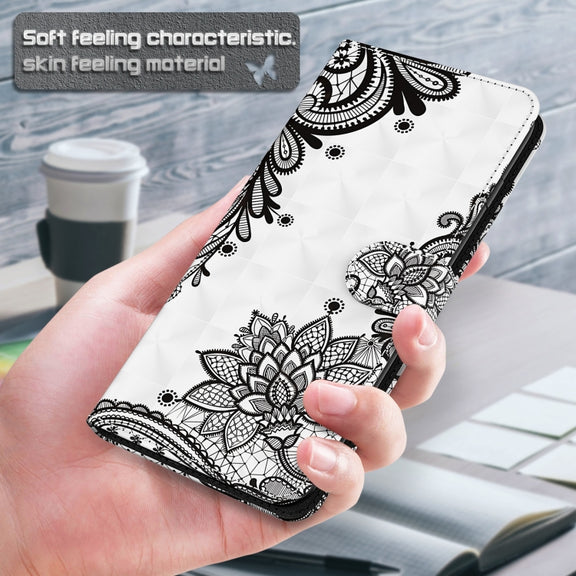 For Samsung Galaxy A13 4G 3D Painting Pattern TPU + PU Leather Phone Case(Diagonal Black Flower)
