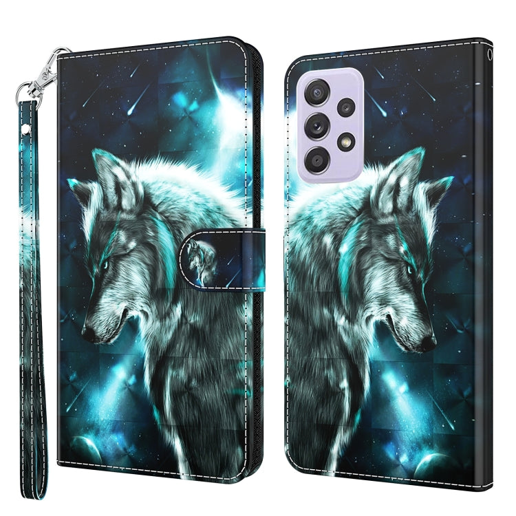 For Samsung Galaxy A52 5G / A52s 5G 3D Painting Pattern TPU + PU Leather Phone Case(Wolf)
