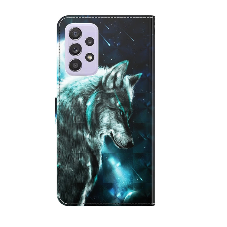 For Samsung Galaxy A52 5G / A52s 5G 3D Painting Pattern TPU + PU Leather Phone Case(Wolf)