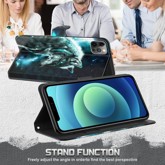 For Samsung Galaxy A52 5G / A52s 5G 3D Painting Pattern TPU + PU Leather Phone Case(Wolf)
