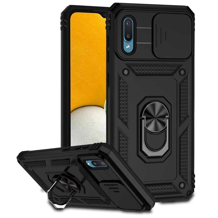 For Samsung Galaxy A02 Sliding Camshield Holder Phone Case(Black)