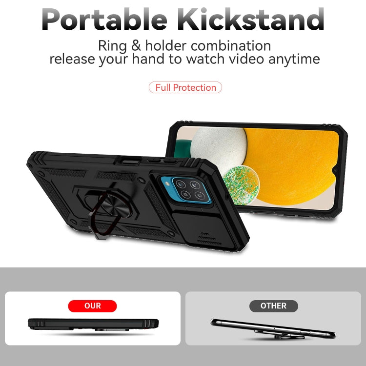 For Samsung Galaxy A12 Sliding Camshield Holder Phone Case(Black)