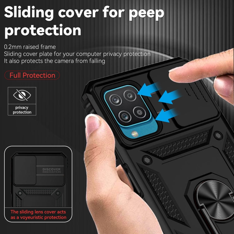 For Samsung Galaxy A12 Sliding Camshield Holder Phone Case(Black)