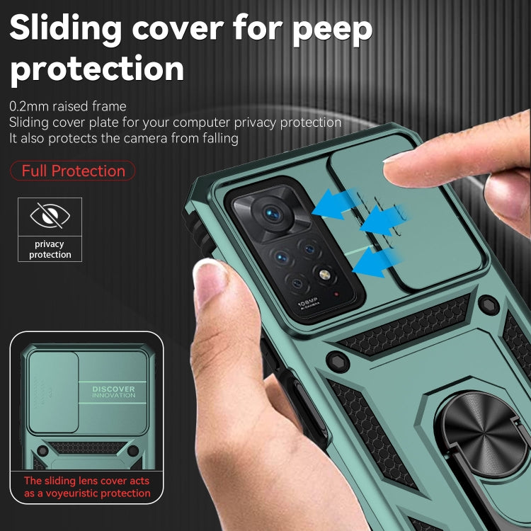 For Xiaomi Redmi Note 11 Pro Global Sliding Camshield Holder Phone Case(Dark Green)