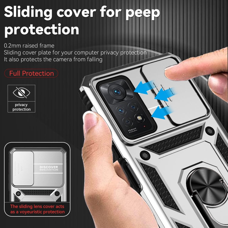 For Xiaomi Redmi Note 11 Pro Global Sliding Camshield Holder Phone Case(Silver)