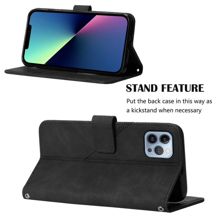 For iPhone 13 Pro Max Crossbody 3D Embossed Flip Leather Phone Case (Black)