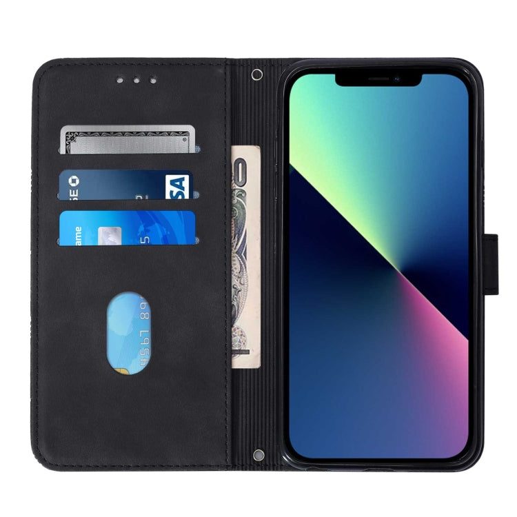 For iPhone 13 Pro Max Crossbody 3D Embossed Flip Leather Phone Case (Black)