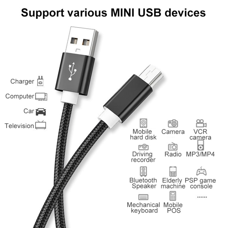 5 PCS Mini USB to USB A Woven Data / Charge Cable for MP3, Camera, Car DVR, Length:0.25m(Silver)
