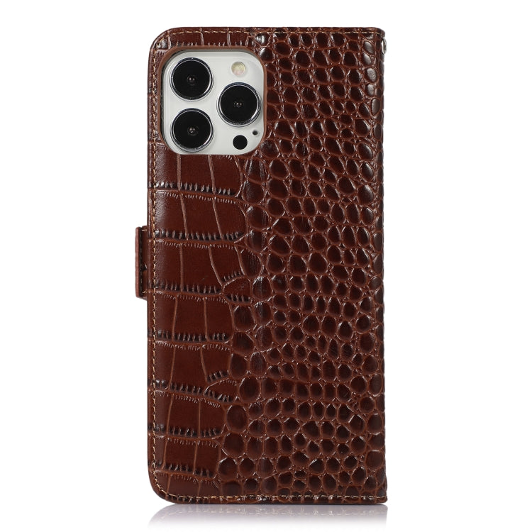For iPhone 13 Pro Crocodile Top Layer Cowhide Leather Phone Case (Brown)