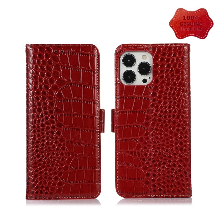 For iPhone 13 Pro Max Crocodile Top Layer Cowhide Leather Phone Case (Red)