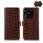 For Xiaomi Redmi 10C / 10 India Crocodile Top Layer Cowhide Leather Phone Case(Brown)