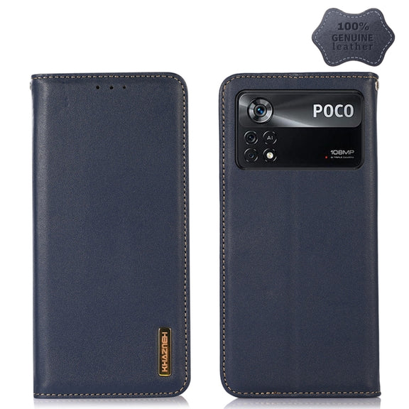 For Xiaomi Poco X4 Pro 5G KHAZNEH Nappa Top Layer Cowhide Leather Phone Case(Blue)