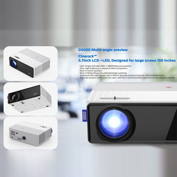 VIVIBRIGHT D5000 1920x1080P 420ANSI 6000Lumens LCD + LED HD Digital Projector, Basic Version UK Plug