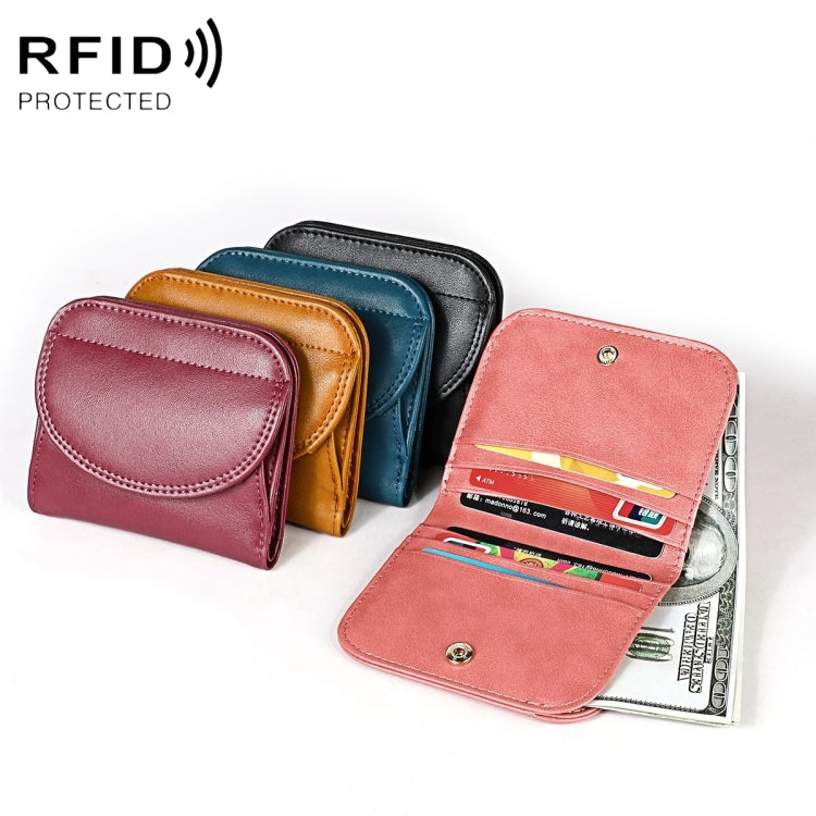3537 Folding Short RFID Anti-Theft Genuine Leather Coin Purse for Ladies(Pink)