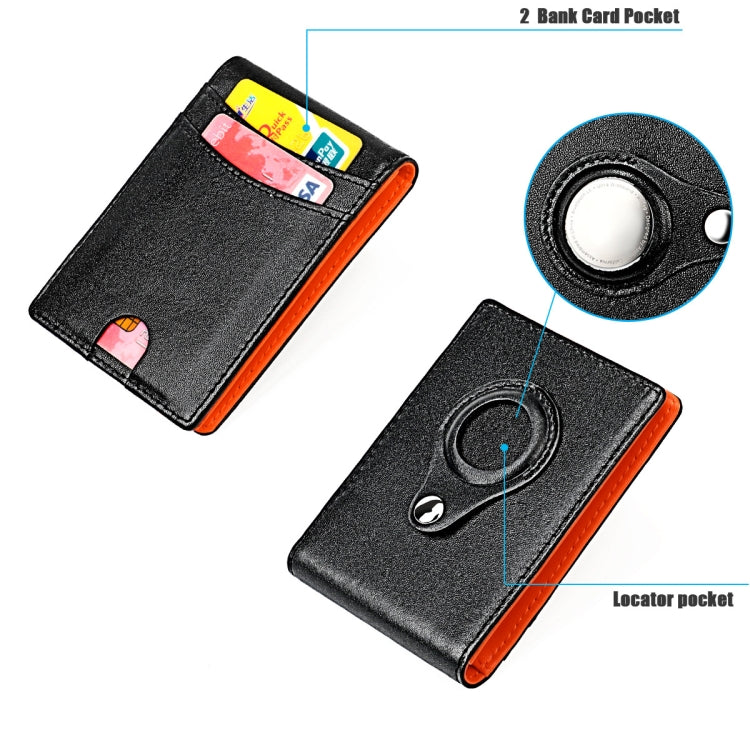 9618 Men RFID Anti-Theft Genuine Leather Wallet with Location Tracker Pocket(Black and Black)
