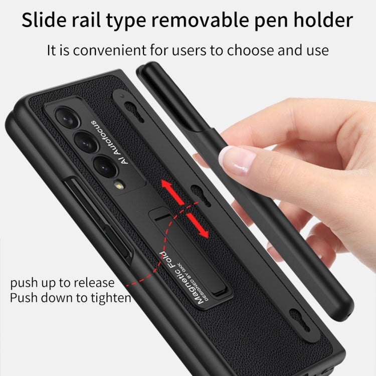 For Samsung Galaxy Z Fold3 5G GKK Ultra-thin Shockproof Leather Protective Case with Holder & Pen Slots(Black)