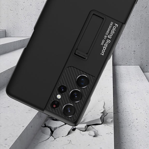 For Samsung Galaxy S21 Ultra 5G GKK Ultra-thin Shockproof Phone Case with Holder & Pen Slots & Stylus Pen(Black)