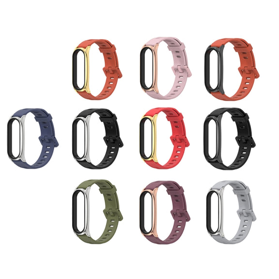 For Xiaomi Mi Band 6 / 5 / 4 / 3 Mijobs Flat Hole Silicone Watch Band, Style:Plus Case(Orange+Black) - Watch Bands by MIJOBS