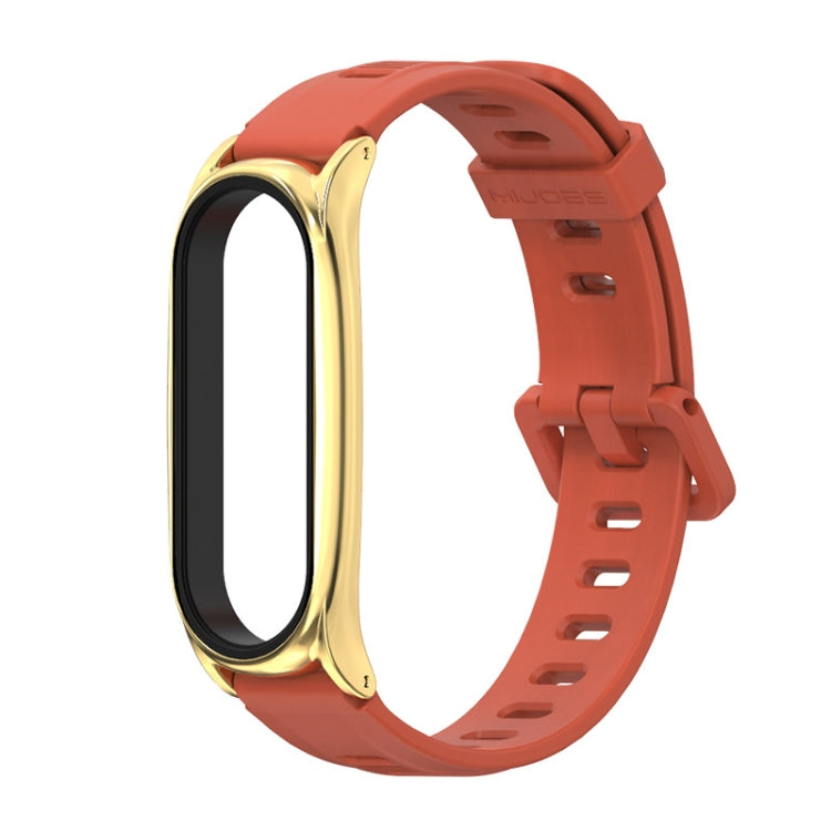 For Xiaomi Mi Band 6 / 5 / 4 / 3 Mijobs Flat Hole Silicone Watch Band, Style:Plus Case(Orange+Gold) - Watch Bands by MIJOBS