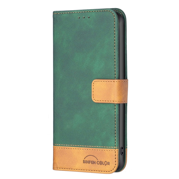 For Samsung Galaxy A12 BF11 Color Matching Skin Feel Leather Phone Case(Green)