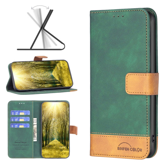 For Samsung Galaxy A12 BF11 Color Matching Skin Feel Leather Phone Case(Green)