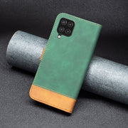 For Samsung Galaxy A12 BF11 Color Matching Skin Feel Leather Phone Case(Green)