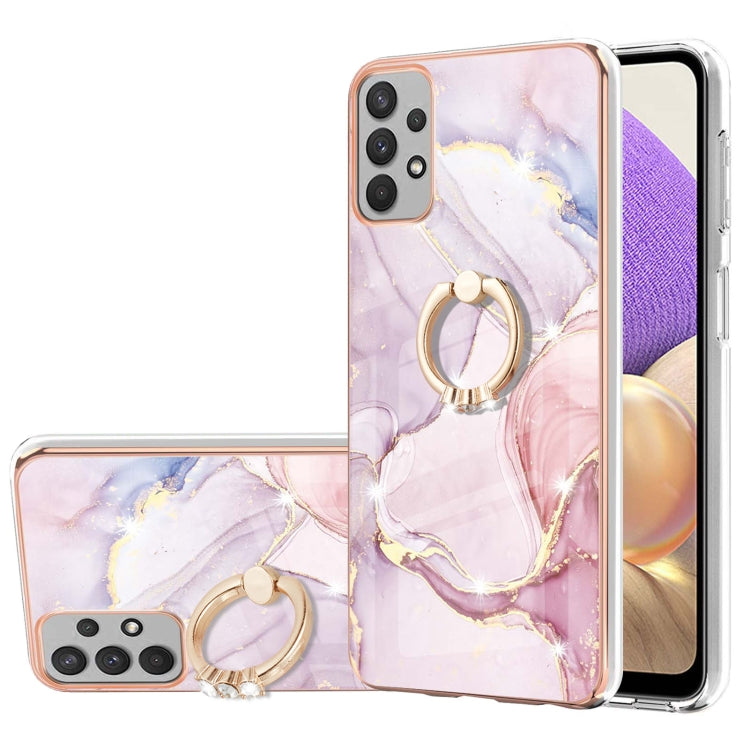 For Samsung Galaxy A23 5G / 4G Electroplating Marble Pattern TPU Phone Case with Ring(Rose Gold 005)