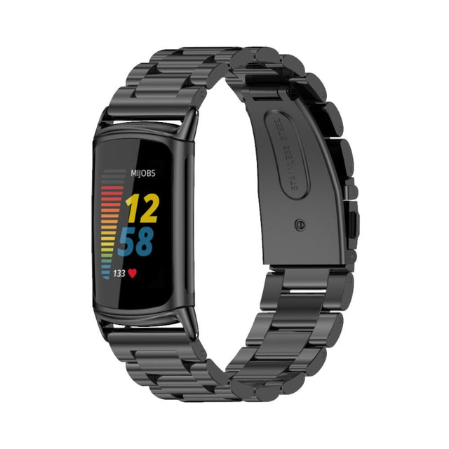 For Fitbit Charge 5 / Charge 6 Mijobs Stainless Steel Metal Watch Band(Black)
