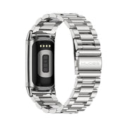 For Fitbit Charge5 Mijobs Stainless Steel Metal Watch Band(Silver) - Watch Bands by MIJOBS