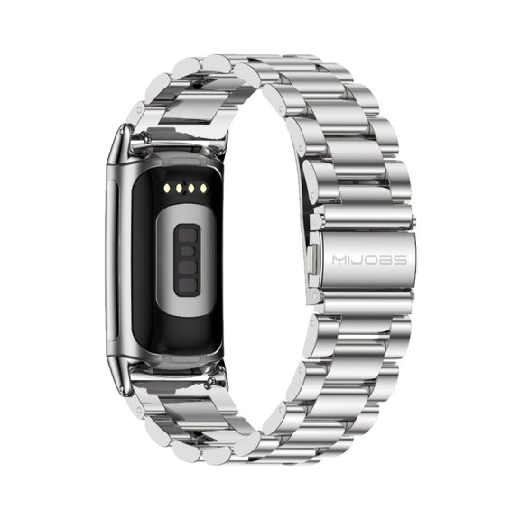 For Fitbit Charge5 Mijobs Stainless Steel Metal Watch Band(Silver) - Watch Bands by MIJOBS