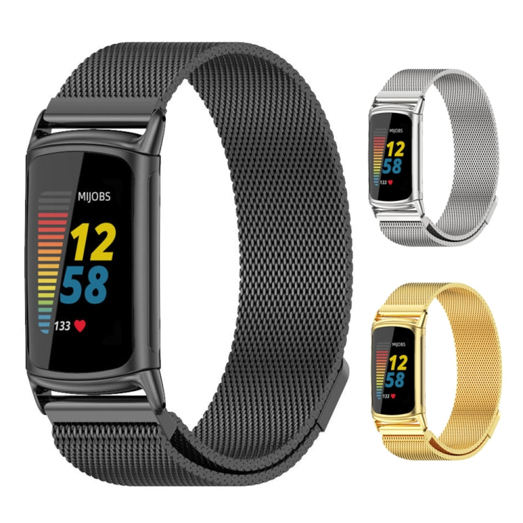 For Fitbit Charge 5 / Charge 6 Mijobs Magnetic Metal Watch Band(Gold) - Watch Bands by MIJOBS