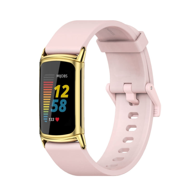 For Fitbit Charge 5 Mijobs Soft Silicone  Watch Band(Pink+Gold) - Watch Bands by MIJOBS