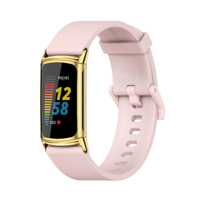 For Fitbit Charge 5 Mijobs Soft Silicone  Watch Band(Pink+Gold) - Watch Bands by MIJOBS