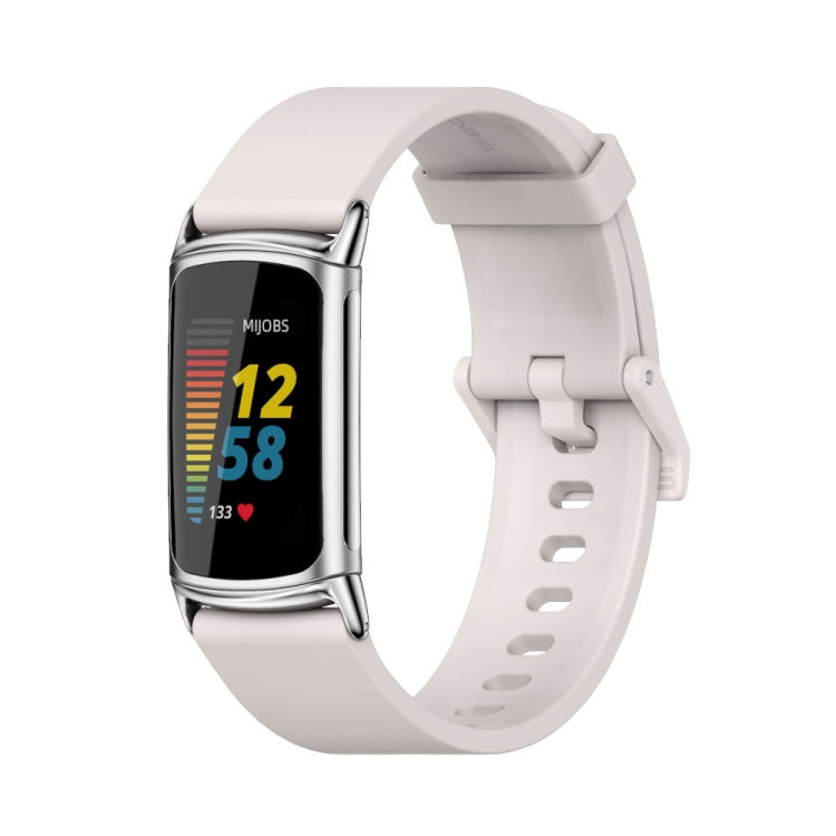 For Fitbit Charge 5 / Charge 6 Mijobs Soft Silicone  Watch Band(Grey+Silver)