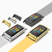 For Fitbit Charge 5 / Charge 6 Mijobs Soft Silicone  Watch Band(Orange+Gold) - Watch Bands by MIJOBS