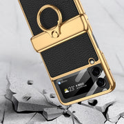 For Samsung Galaxy Z Flip3 5G GKK Integrated Plating + Leather Flip Phone Case(Forest Green)