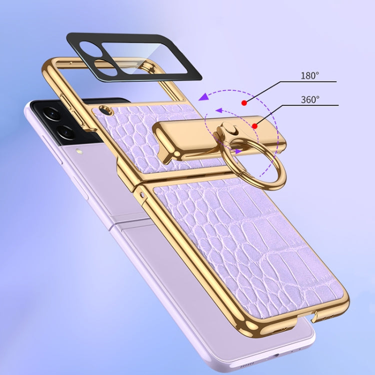 For Samsung Galaxy Z Flip3 5G GKK Integrated Plating + Leather Flip Phone Case(Python Texture)