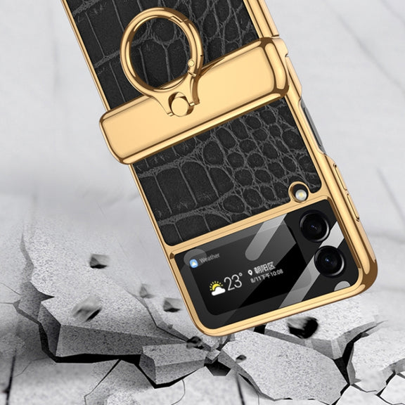 For Samsung Galaxy Z Flip3 5G GKK Integrated Plating + Leather Flip Phone Case(Python Texture)