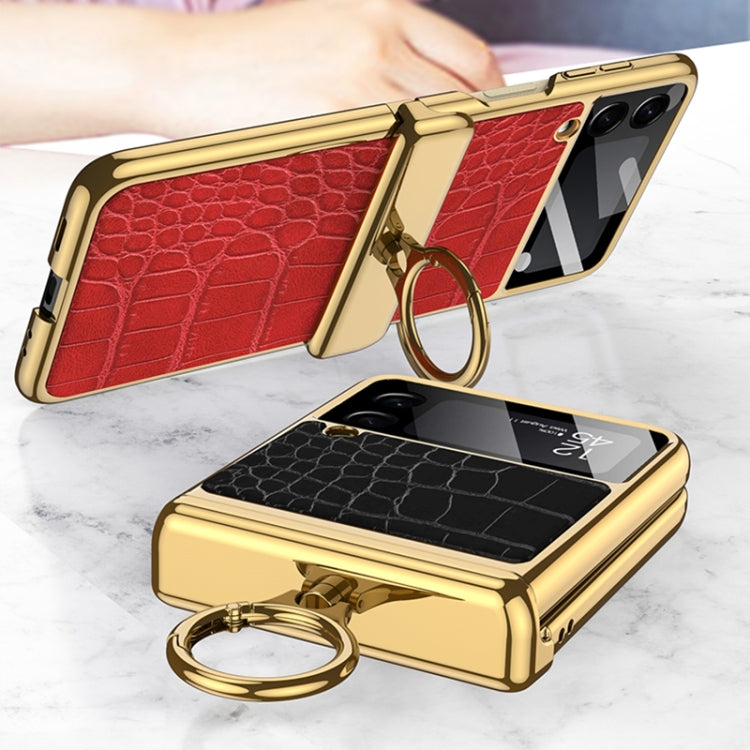 For Samsung Galaxy Z Flip3 5G GKK Integrated Plating + Leather Flip Phone Case(Python Texture)
