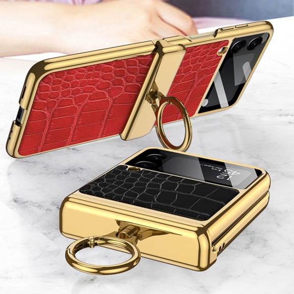 For Samsung Galaxy Z Flip3 5G GKK Integrated Plating + Leather Flip Phone Case(Python Texture)
