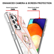 For Samsung Galaxy A73 5G Splicing Marble Flower Pattern TPU Ring Holder Case(Pink Flower)