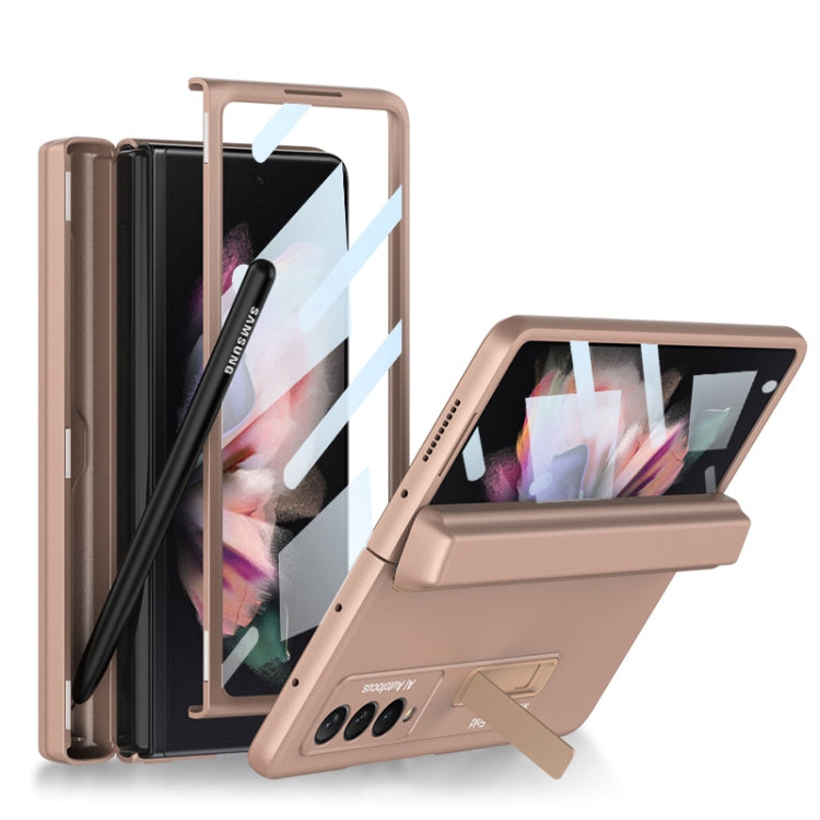 For Samsung Galaxy Z Fold3 5G GKK Integrated Magnetic Full Coverage Phone Flip Case with Pen Box(Mist Gold)